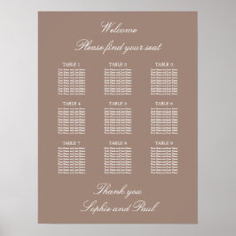 Póster Cartel de Asientos de Boda para Mesa Taupe 9