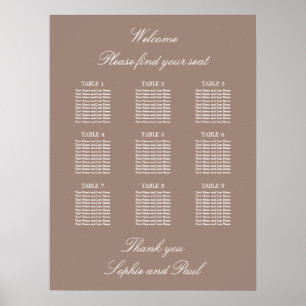 Póster Cartel de Asientos de Boda para Mesa Taupe 9