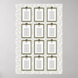 Póster Cartel de Asientos Floral Elegante Toile Verde
