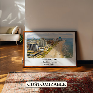 Póster Cartel de Atlantic City Nueva Jersey, Acuarela, Cu