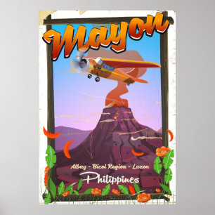 Póster Cartel de aventura del volcán Mayon Filipinas