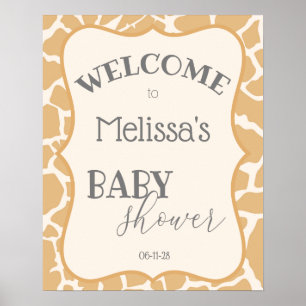 Póster Cartel de Baby Shower de Bebé Jirafa Niño Marrón