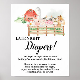 Póster Cartel de Baby Shower de Farm Animals Late Night D