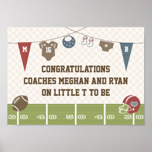 Póster Cartel de Baby Shower de Football Baby Couples