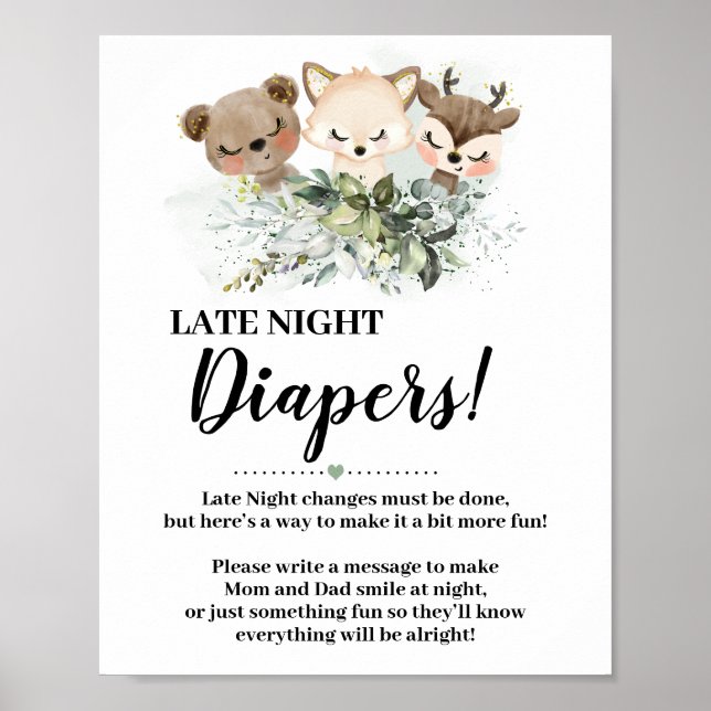 Póster Cartel de Baby Shower de Forest Animals Late Night (Frente)