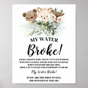 Póster Cartel de Baby Shower de Forest Animals My Water B