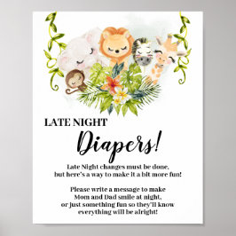 Póster Cartel de Baby Shower de Jungle Animals Late Night