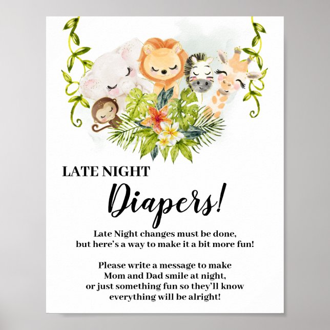 Póster Cartel de Baby Shower de Jungle Animals Late Night (Frente)