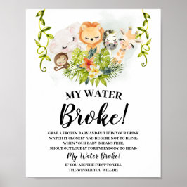 Póster Cartel de Baby Shower de Jungle Animals My Water B