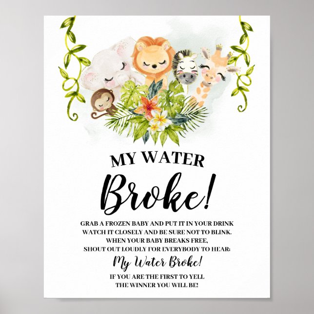 Póster Cartel de Baby Shower de Jungle Animals My Water B (Frente)