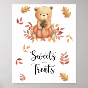Póster Cartel de baby shower de osito de calabaza, dulces