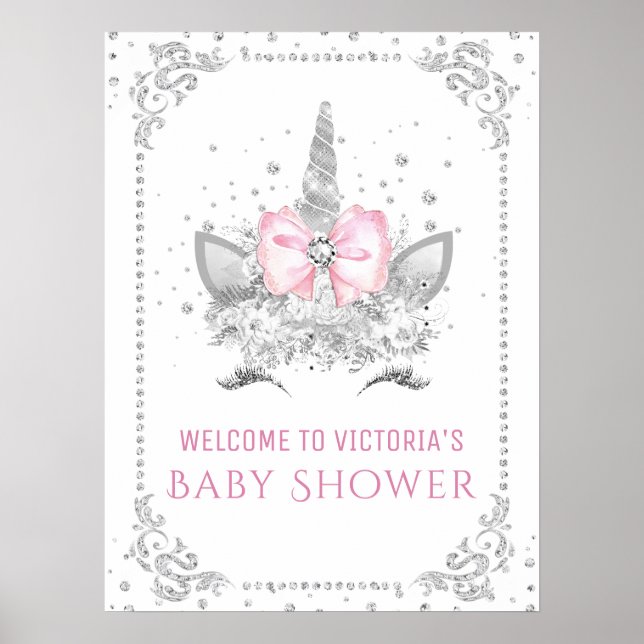Póster Cartel de Baby Shower de Unicornio (Frente)