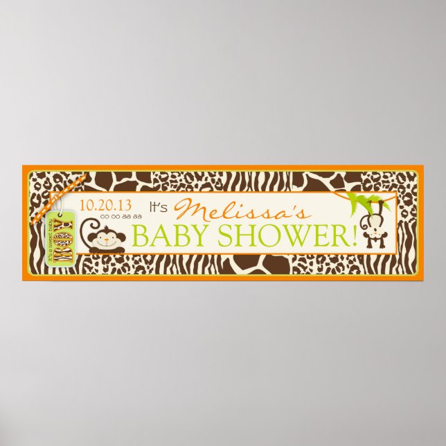Póster Cartel de Baby Shower del mono de la jungla del ni (Frente)