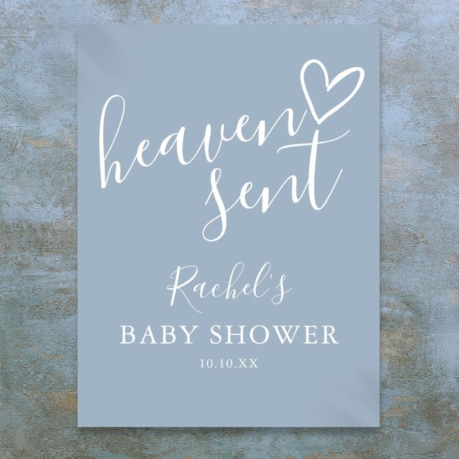 Póster Cartel de Baby Shower Heaven Sent Dusty Blue Boy (Heaven Sent Dusty Blue Boy Baby Shower Sign)