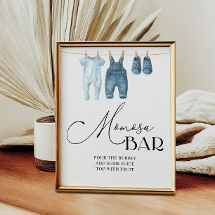 Póster Cartel de baby shower Momosa Bar Denim azul jeans