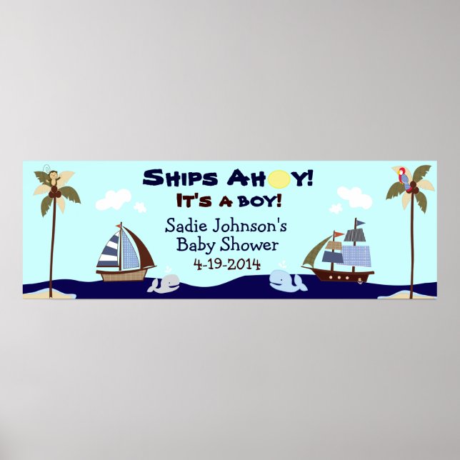 Póster Cartel de Baby Shower Nautical Shids Ahoy (Frente)