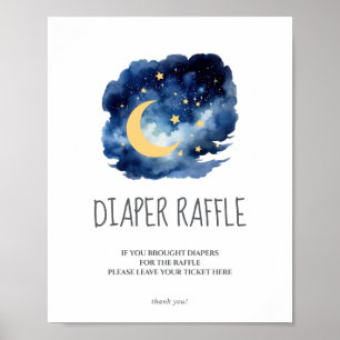 Póster Cartel de Baby Shower Sorteo de Pañales Luna y Est