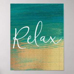 Póster Cartel de baño Escritura Verde Dorado Relajante