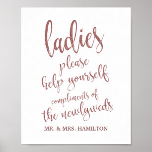 Póster Cartel de Baño para Damas Rosa Dorado Brillante 8x