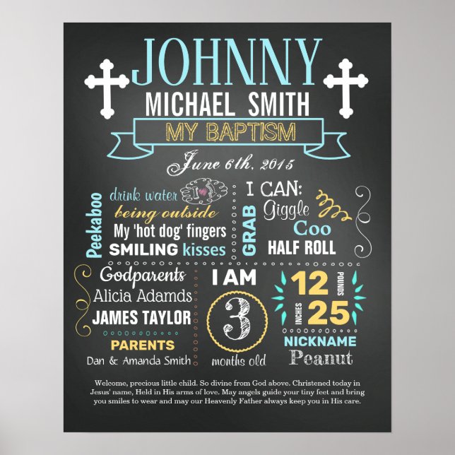 Póster Cartel de Baptism Christening Chalkboard (Frente)
