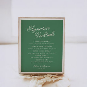 Póster Cartel de Bar de Boda Preppy Verde Club de Tenis