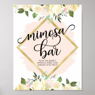 Póster Cartel de BAR DE MIMOSA de acuarela floral rosa do
