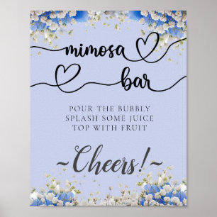 Póster Cartel de Bar de Mimosa de Caligrafía Floral Azul