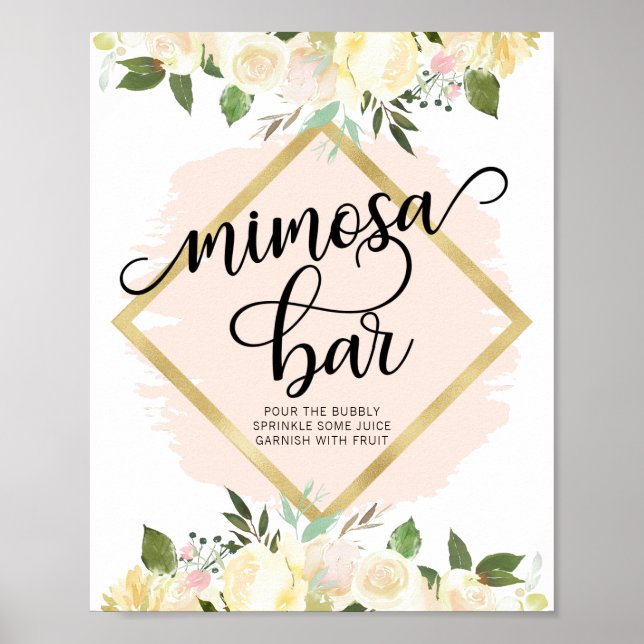 Póster Cartel de BAR DE MIMOSA rosa pastel floral acuarel (Frente)