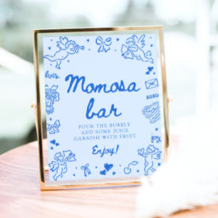 Póster Cartel de Bar de Momosa de Tirada a Mano Azul Mode