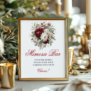 Póster Cartel de Bar Mimosa de Flor Burgundy Chic Blush