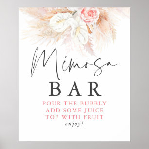 Póster Cartel de Bar Mimosa de Hierba de Pampas Rosa Flor