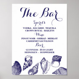 Póster Cartel de Bar Playa Recepción de Boda Conchas Océa