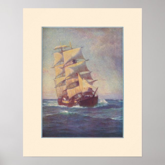 Póster Cartel de barco de vela cuadrada (Frente)