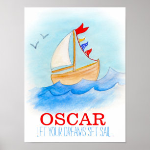 Póster Cartel de barco de vela para cuarto de bebé niño