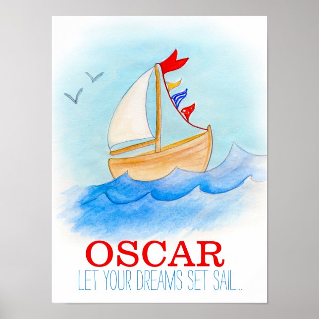 Póster Cartel de barco de vela para cuarto de bebé niño (Frente)