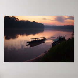 Póster Cartel de barco en el río en la selva amazónica