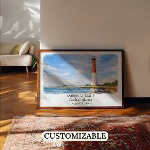 Póster Cartel de Barnegat Light Nueva Jersey, Acuarela