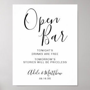 Póster Cartel de barra abierta con letra moderna simple