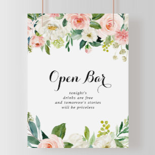 Póster Cartel de barra abierta de boda con follaje verde 