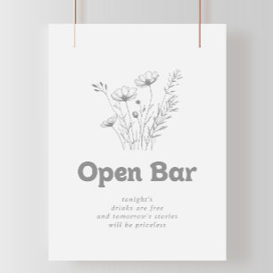 Póster Cartel de barra abierta de boda de flor silvestre 