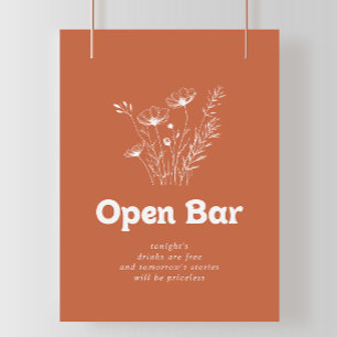 Póster Cartel de barra abierta de boda de flores silvestr