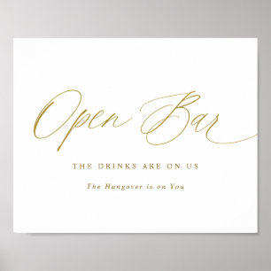 Póster Cartel de barra abierta de boda en oro con caligra