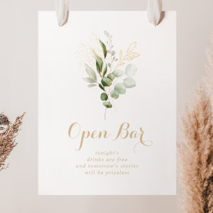 Póster Cartel de barra abierta de boda en verde salvia eu