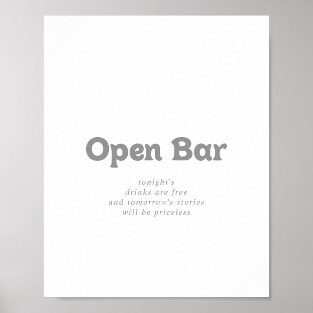 Póster Cartel de barra abierta para boda minimalista form (Frente)