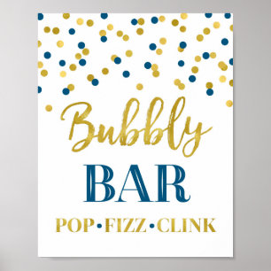 Póster Cartel de barra burbujeante azul marino con confet