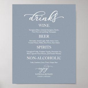 Póster Cartel de barra de bebidas elegante azul polvorien