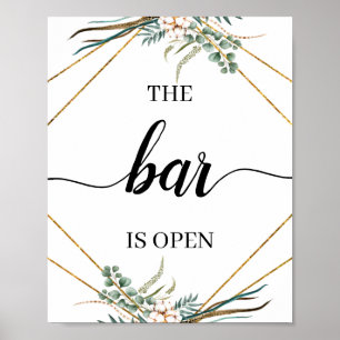 Póster Cartel de barra de boda de caligrafía de eucalipto