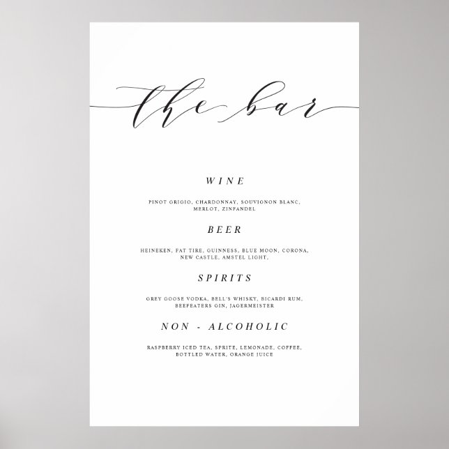 Póster Cartel de barra de boda impreso de 24x36 (Frente)