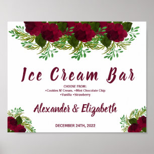 Póster Cartel de barra de helado para ducha de novia boda