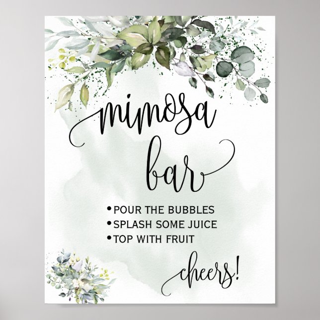 Póster Cartel de barra de mimosa boda de shower nupcial e (Frente)